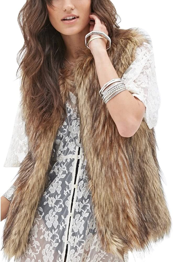Women's Fashion Autumn and Winter Warm Short Faux Fur Vests | Amazon (US)