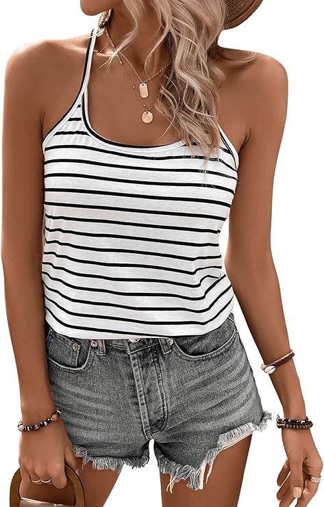 SOLY HUX Women's Striped Cami Top Spaghetti Strap Sleeveless Summer Camisole Tops | Amazon (US)