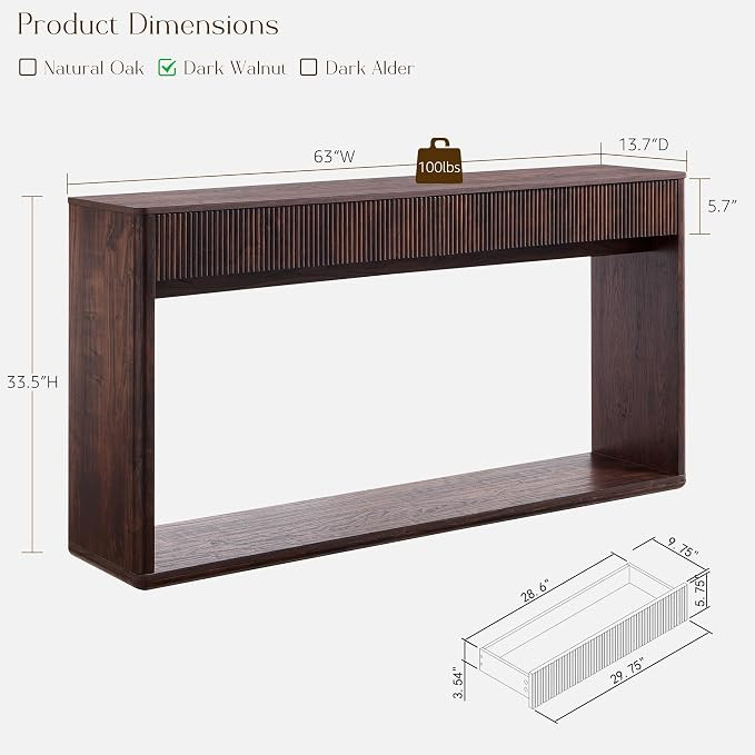 OKD 63" Fluted Console Table for Entryway, Modern Entryway Table with 2 Large Drawers, Long Sofa ... | Amazon (US)