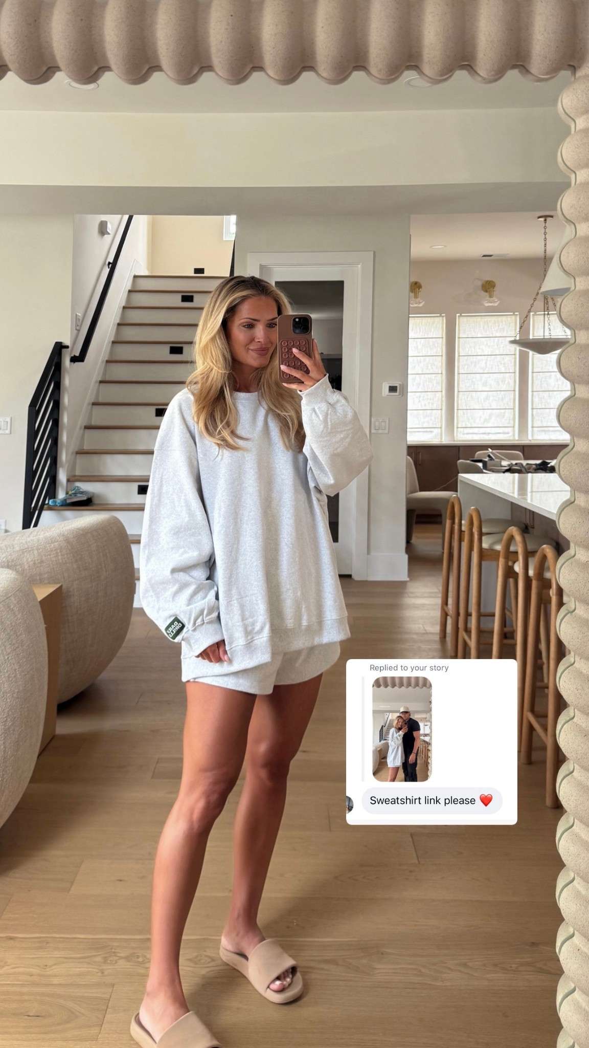 Cutest sweat set! Wearing size m/l in sweatshirt and xs/s in shorts! 