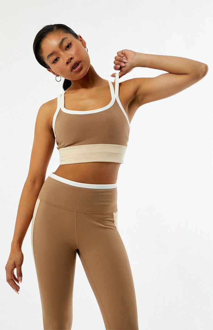 FABLETICS Women's Active Principal Longline Medium Impact Sports Bra in Brown - Size Medium | PacSun