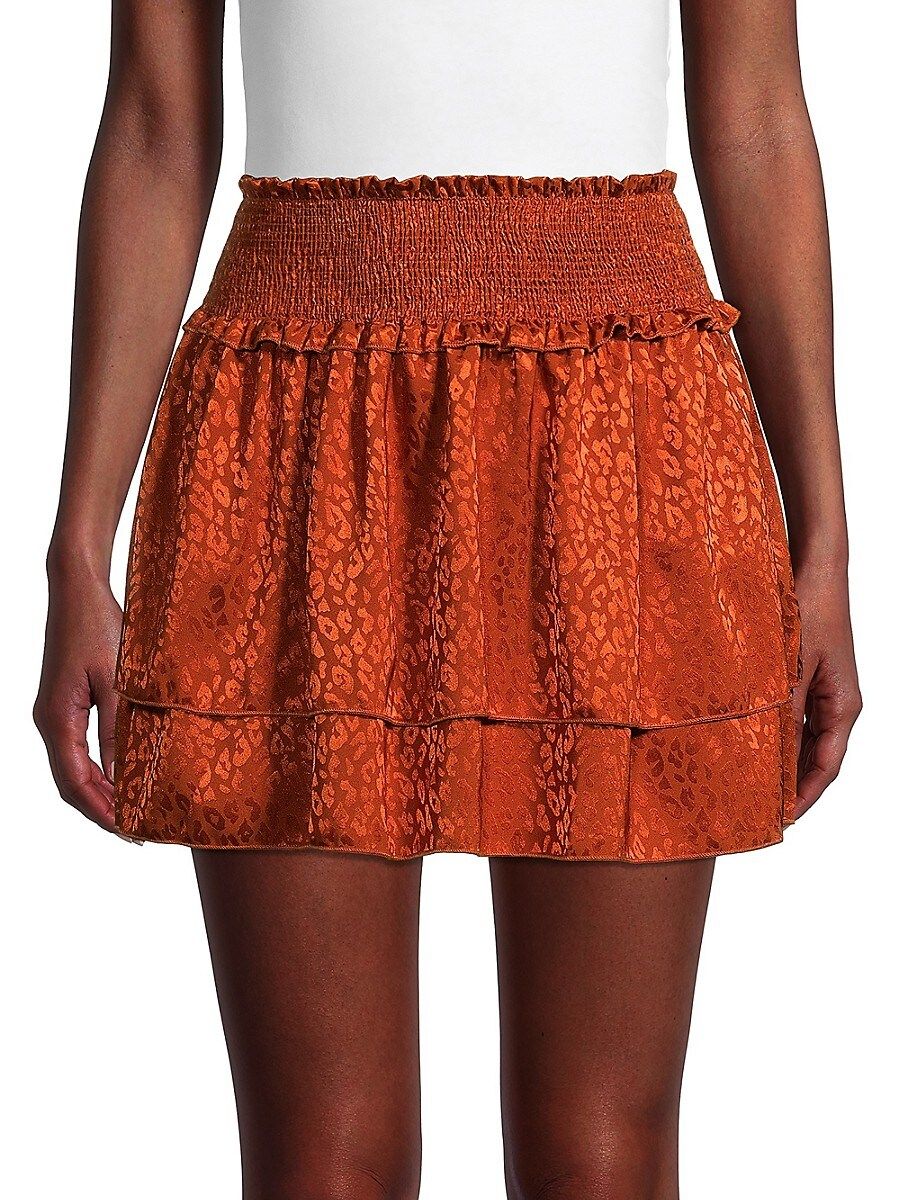 Hashttag In Trend Women's Leopard-Print Ruffle Shirred Tier Satin Mini Skirt - Rust - Size XS | Saks Fifth Avenue OFF 5TH (Pmt risk)
