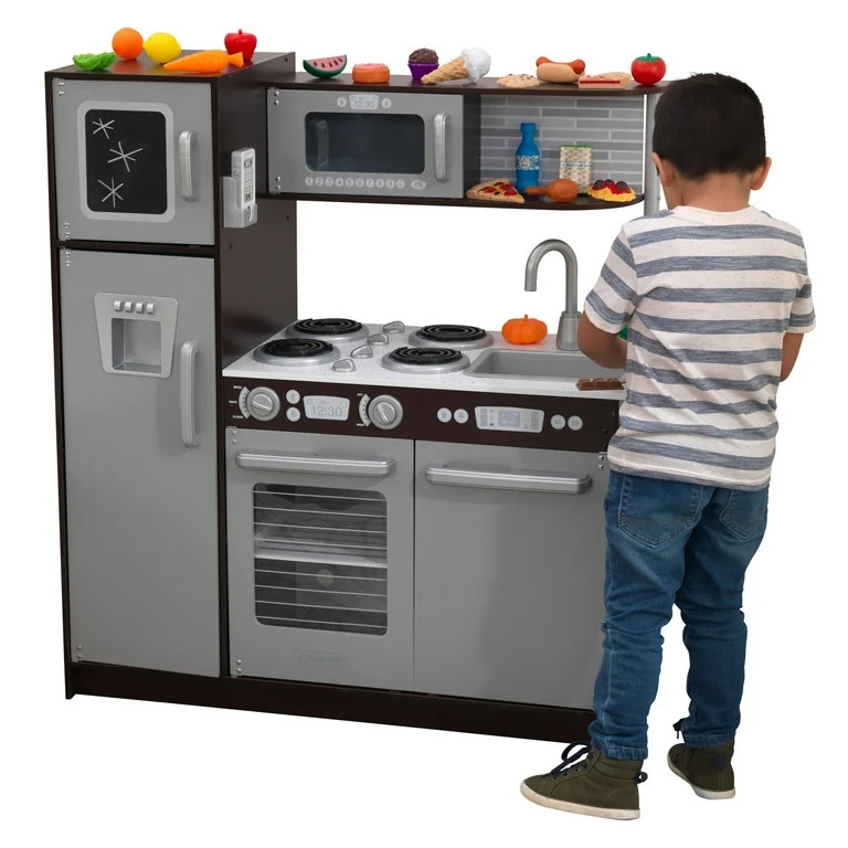 KidKraft Uptown Espresso Wooden Play Kitchen and 30-Piece Play Food Accessories - Walmart.com | Walmart (US)