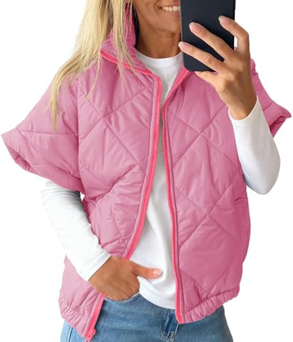 Tankaneo Womens Lightweight Puffer Vests Sleeveless Quilted Jackets Short Sleeve Zip Up Vest Oversized Warm Outerwear | Amazon (US)