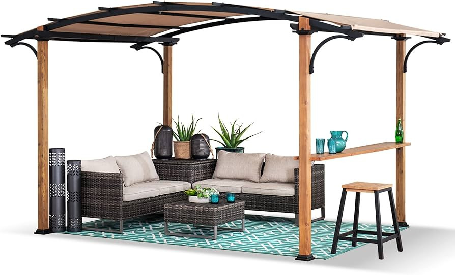 Sunjoy Outdoor Pergola 8.5 x 13 ft. Steel Arched Pergola with Tan Weather-Resistant Fabric Canopy... | Amazon (US)