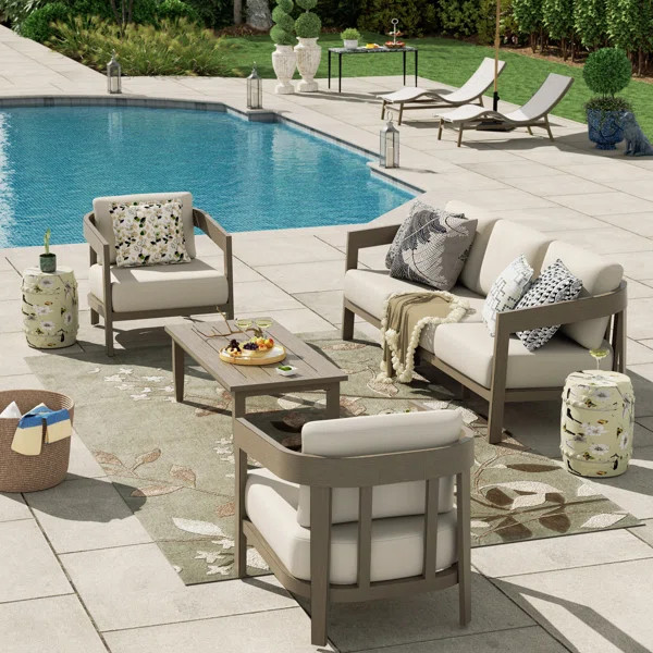 Patio 4 Pieces Aluminum Conversation Set With Cushions | Wayfair North America