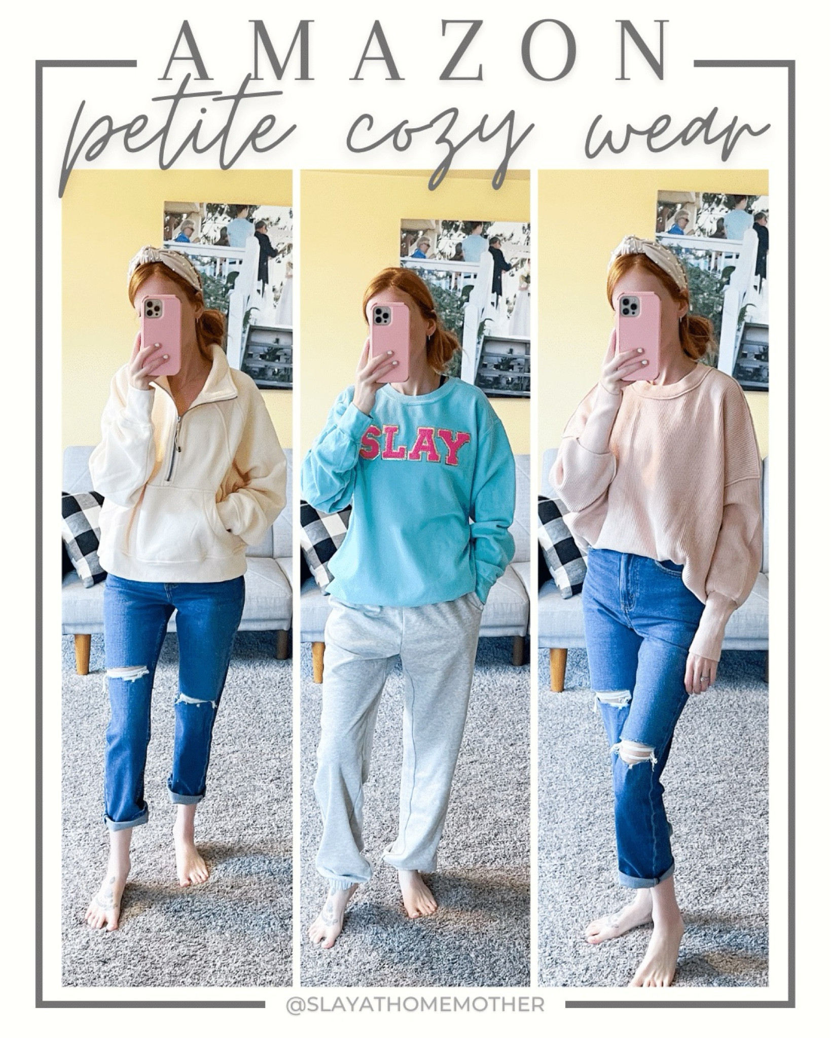 Love these cozy comfy casual outfits. 

Left: wearing size small in sweatshirt, fits tts and super soft. Wearing size 24 in curve love jeans for a slightly baggier fit (very forgiving in the hips area so I size down in this style to a 23)

Middle: wearing size small in sweatshirt, fits tts - this is customized to say what I wanted, customize yours! Wearing size XXS in gray sweatpants, most comfortable pair you’ll ever own!

Right: wearing size XS in sweater (very soft and baggy, definitely size down in this one!) and size 24 in curve love jeans.

Petite clothing. Petite friendly amazon finds. Petite amazon, hourglass figure. Petite jeans, amazon outfit. Xs petite.

💕Follow for more daily deals, cleaning and organization, and style inspiration 💕

#LTKSaleAlert #LTKFallSale #LTKSeasonal
