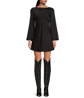 Dionne Satin Boat Neck Long Sleeve Mini Dress | Dillard's