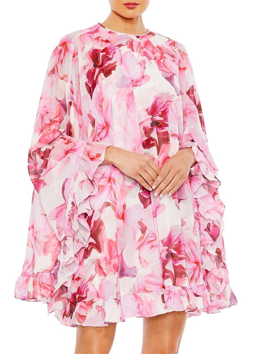 Mac Duggal Ieena Floral Print Cape Minidress | Saks Fifth Avenue