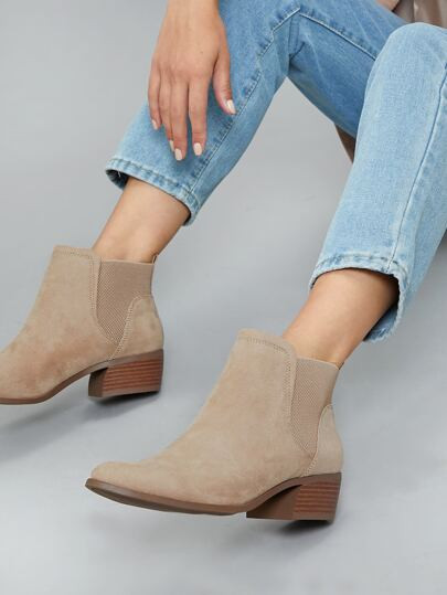 Faux Nubuck Block Heel Chelsea Ankle Booties | SHEIN