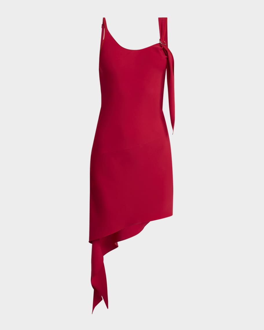 Courreges Scoop-Neck Asymmetric Crepe Jersey Mini Dress | Neiman Marcus