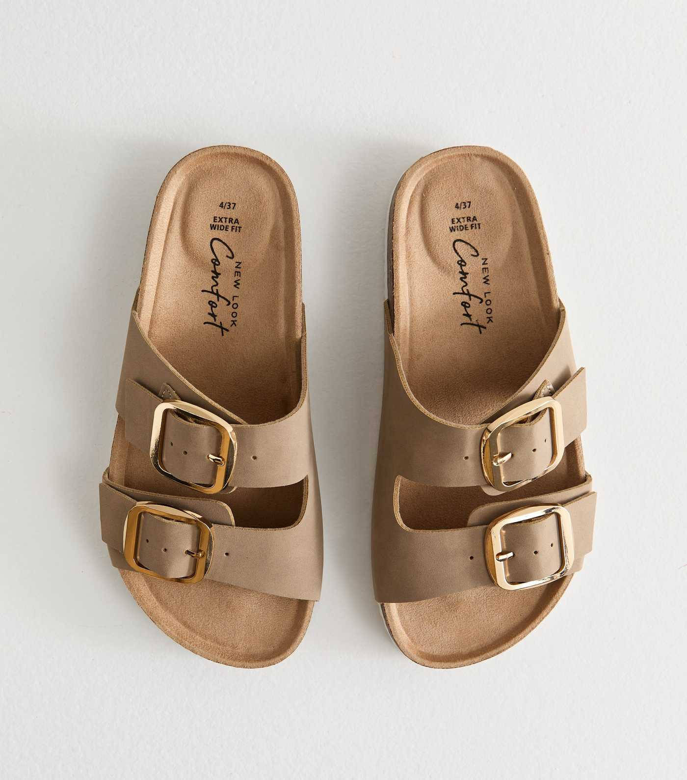 Extra Wide Fit Light Brown Faux Suede Double Strap Sandals | New Look | New Look (UK)