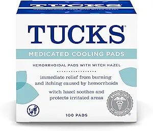 TUCKS Medicated Cooling Pads, 100 Count – Hemorrhoid Pads with Witch Hazel, Cleanses Sensitive ... | Amazon (US)