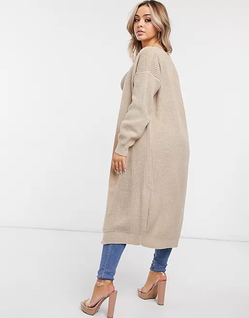 Femme Luxe knitted long line cardi in camel | ASOS (Global)