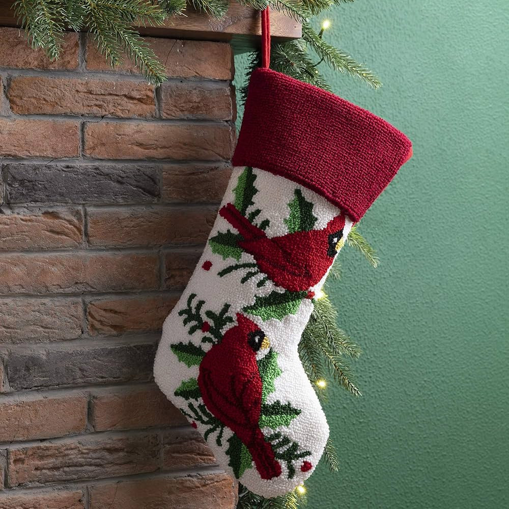 glitzhome 21" L Embroidered Cardinal Christmas Stocking for Christmas Family Decoration Hanging O... | Amazon (US)