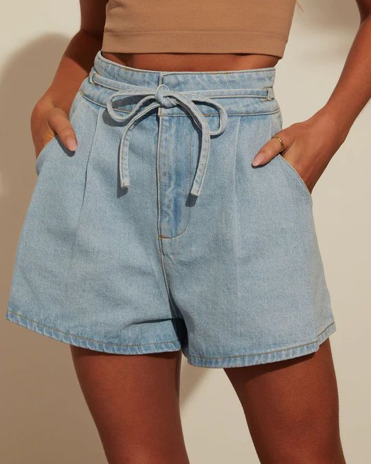 Fallon Tie Waist Wide Leg Denim Shorts | VICI Collection