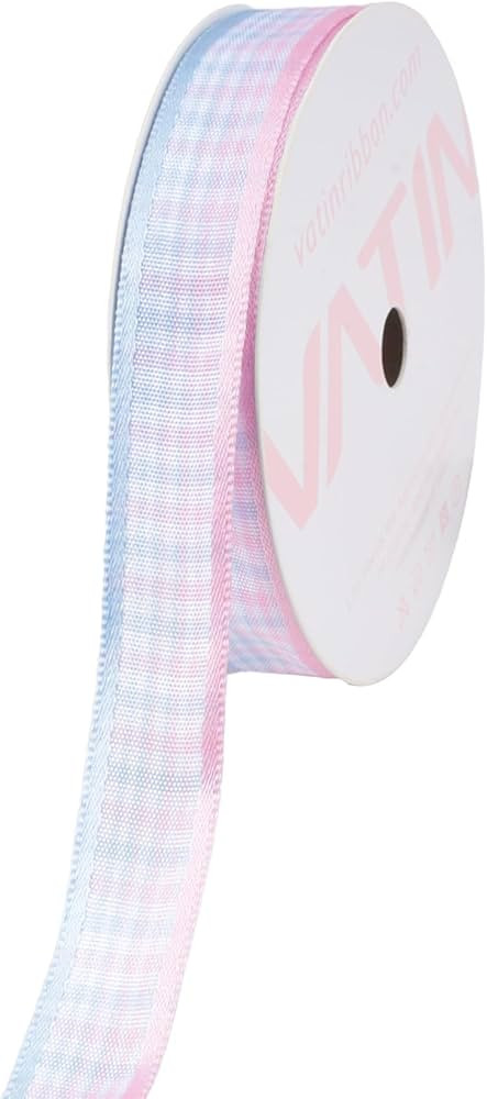 VATIN 5/8" Pink Blue White Gingham Ribbon with Satin Striped Edge, 10 Yards Continuous, Perfect f... | Amazon (US)