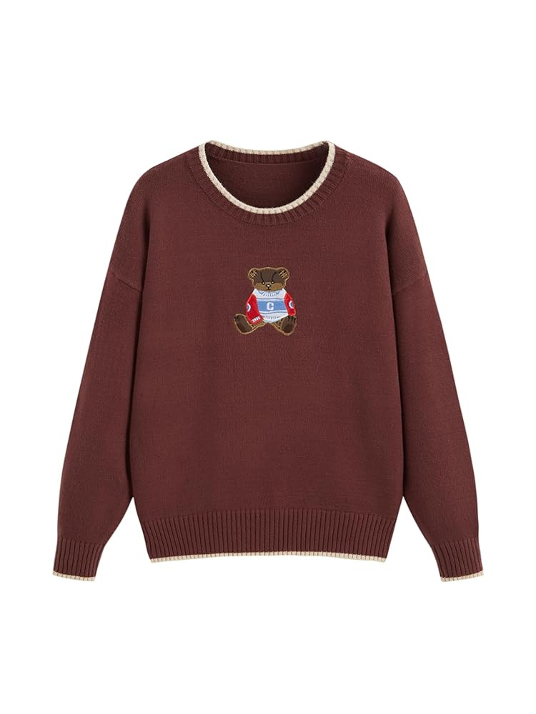 CIDER Women's Fall Sweaters Long Sleeve Cute Sweaters Bear Graphic Crewneck Soft Knit Casual Crop... | Amazon (US)