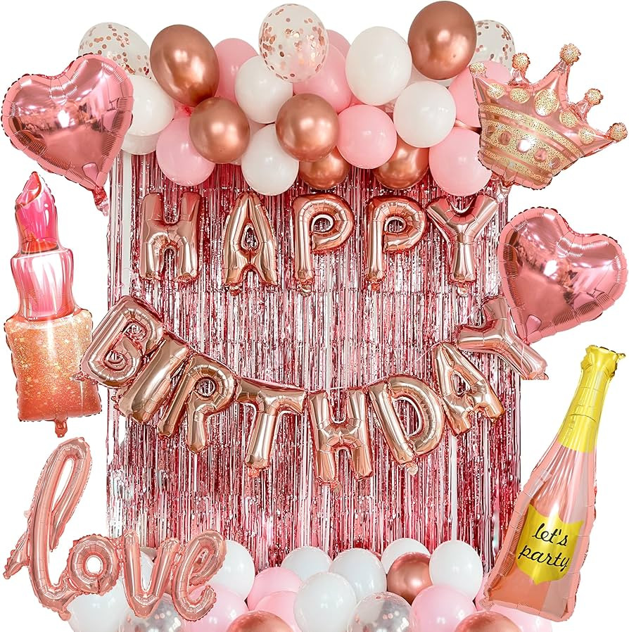VIDAL CRAFTS 71-Piece Rose Gold Birthday Decorations - Party Backdrop with Latex, Foil & Confetti... | Amazon (US)