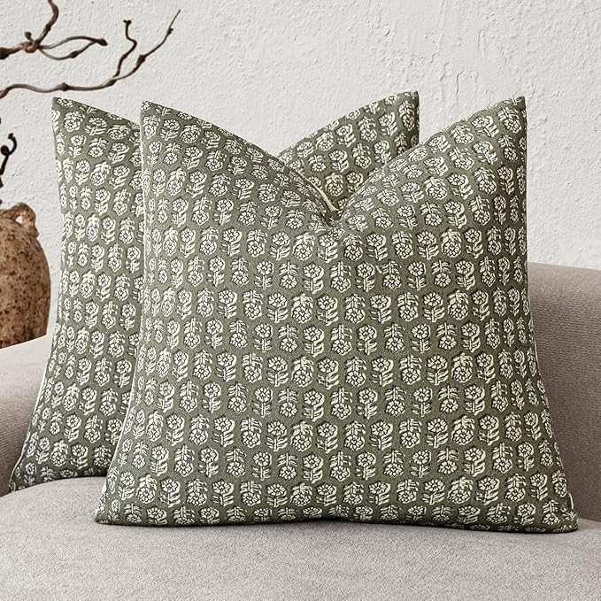 Foindtower Set of 2 Decorative Neutral Floral Print Throw Pillow Covers Vintage Accent Farmhouse ... | Amazon (US)