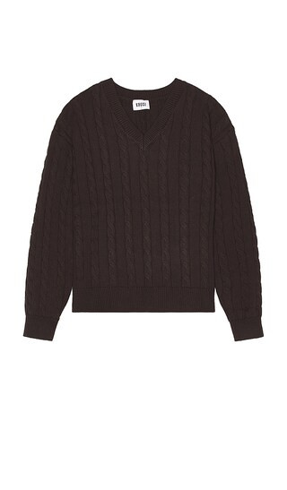 Cable Knit V-neck Sweater in Demitasse | Revolve Clothing (Global)
