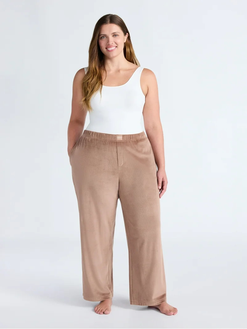 Joyspun Women's Velour Wide-Leg Sleep Pants, Size XS-3X | Walmart (US)