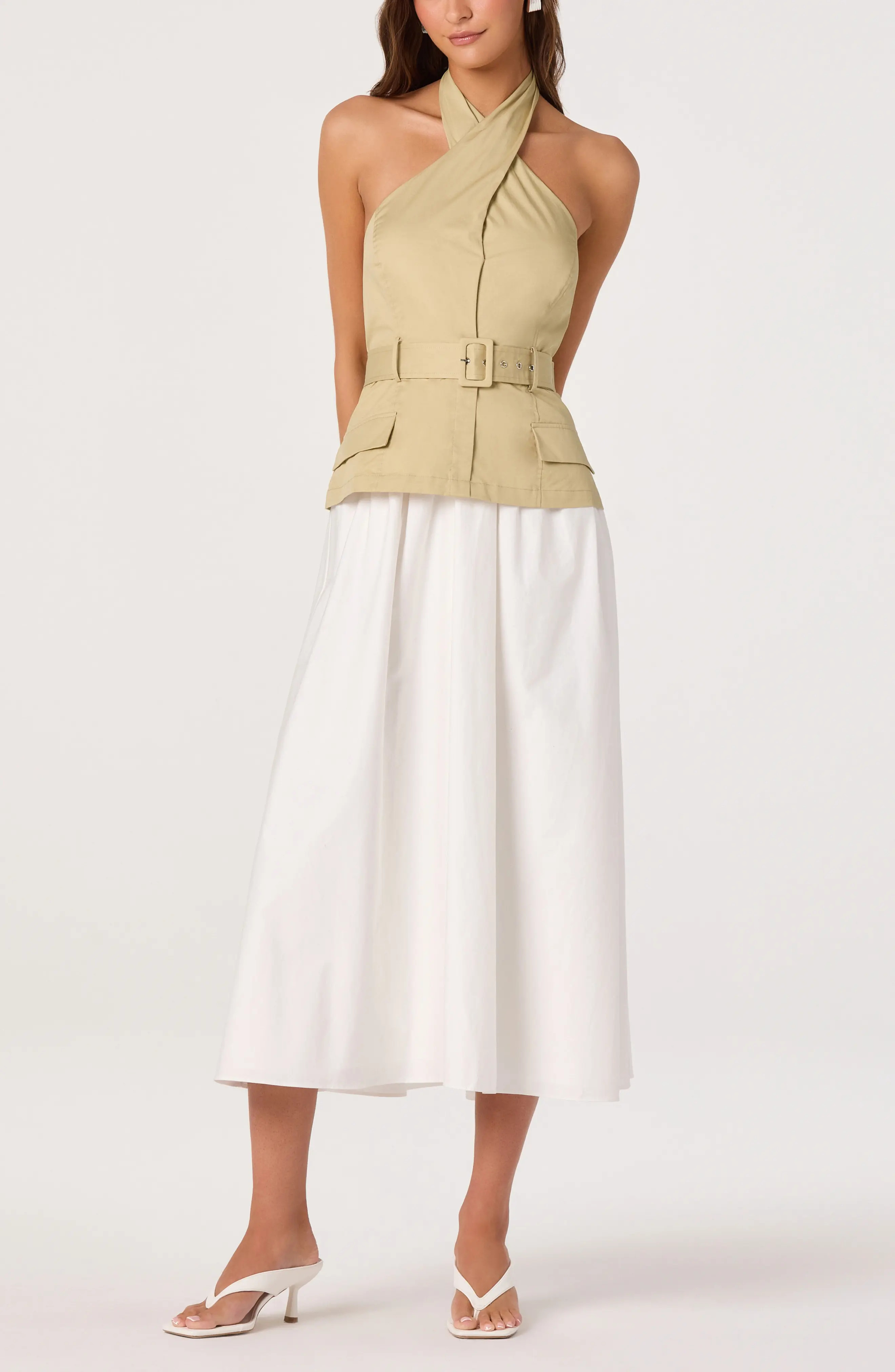 ASTR the Label Aleda Halter Neck Cotton Midi Dress (Women) | Nordstrom | Nordstrom