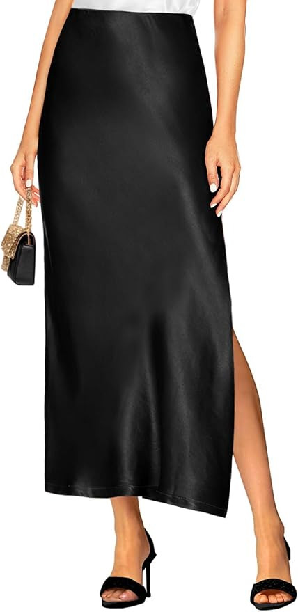 Women's 2025 Summer Satin Maxi Skirts High Waisted Spring Silk Casual A-Line Cocktail Party Long ... | Amazon (US)