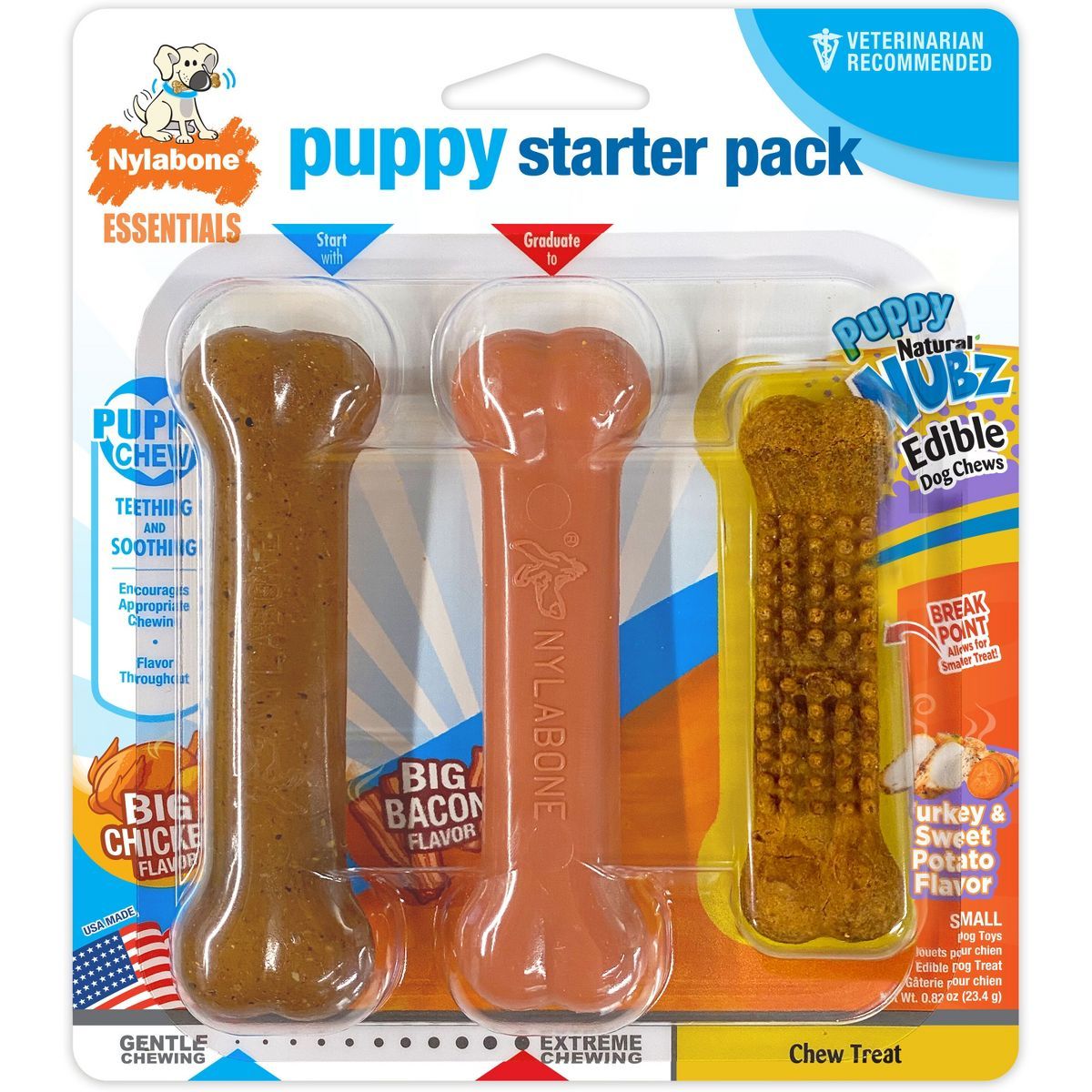 Nylabone Puppy Starter Pack Dog Toy - Brown | Target