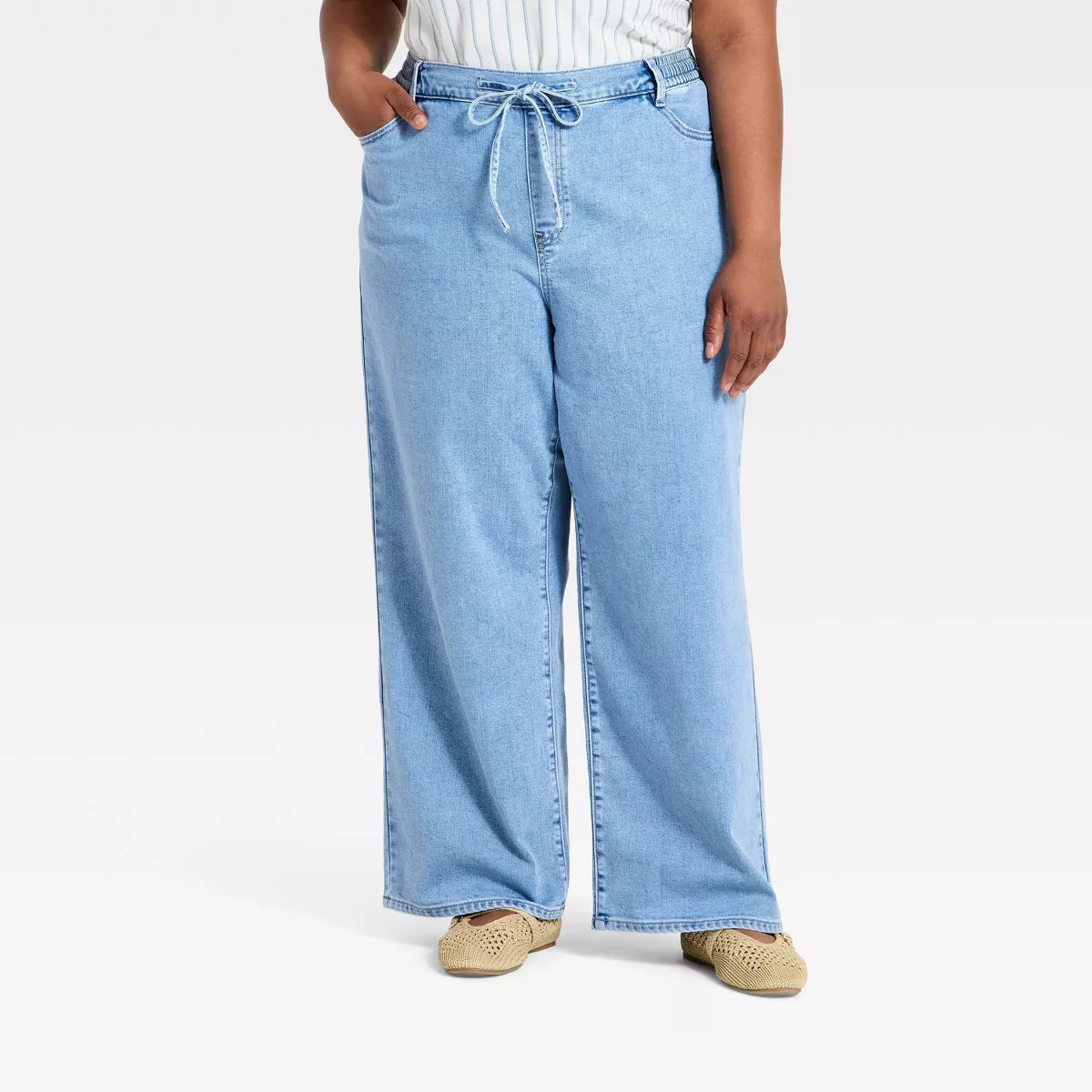 Women's High-Rise Tie-Front Straight Leg Beach Jeans - Ava & Viv™ Light Wash 18 | Target