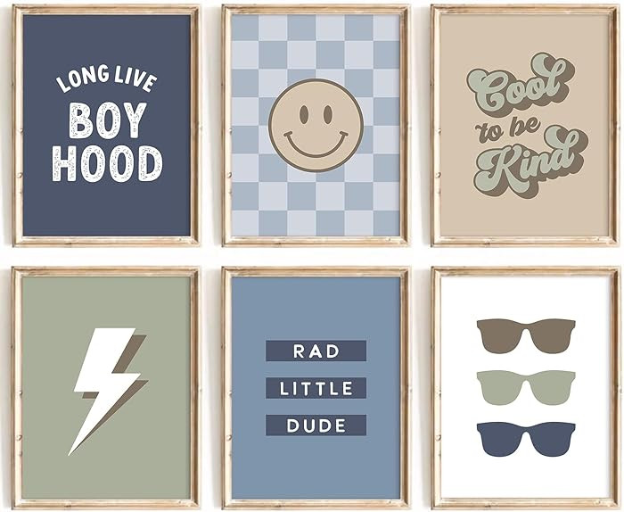 Boy Nursery Wall Art Decor Toddler Baby Boy Room Canvas Pictures Blue Cool Nursery Poster Teen Pl... | Amazon (US)