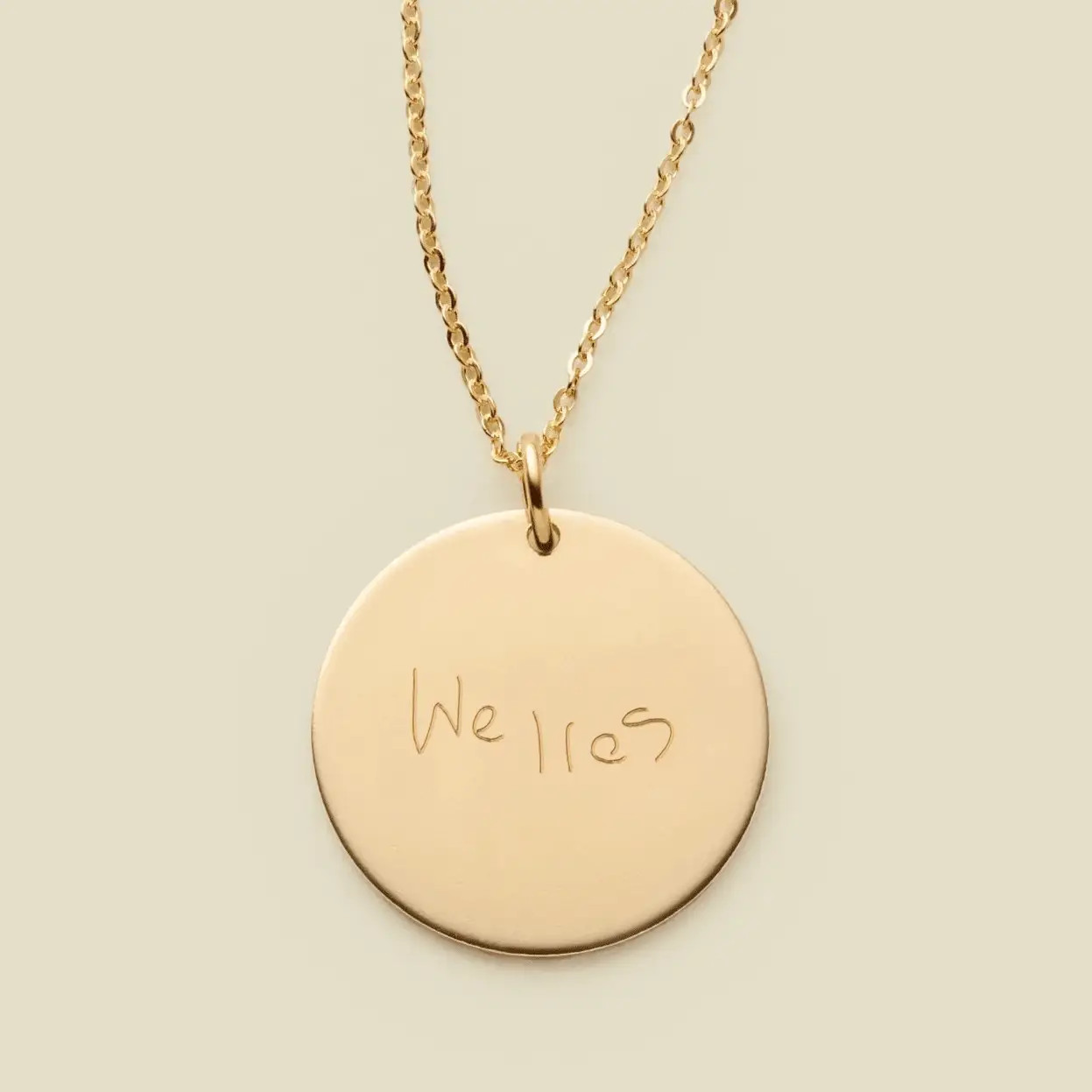 Handwriting Collection | Personalized Engraved Disc Necklace | Made By Mary | Made By Mary
