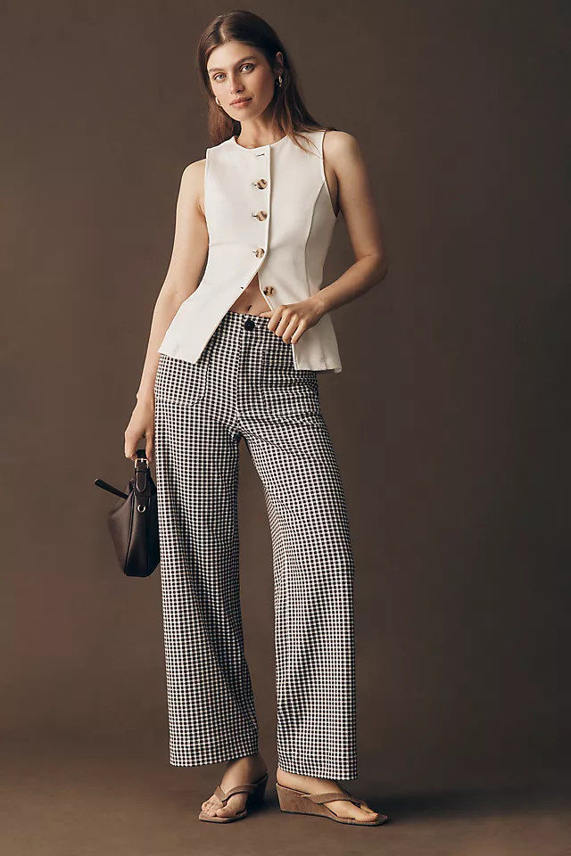 Colette Gingham Knit High-Rise Wide-Leg Full-Length Pants | Anthropologie (US)