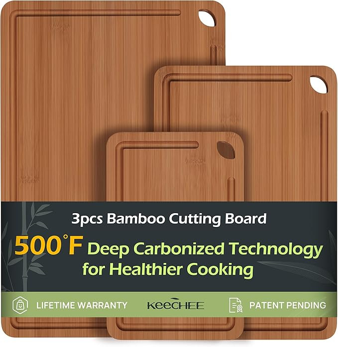 Bamboo Cutting Board, Durable Wood Cutting Boards for Kitchen with Deep Juice Grooves & Built-in ... | Amazon (US)