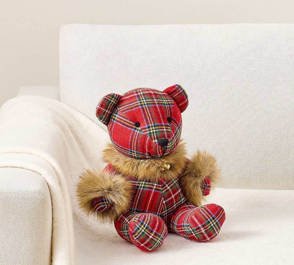 Beverly Bear Shaped Pillow, Red Multi, 14"" x 7.5 | Pottery Barn (US)