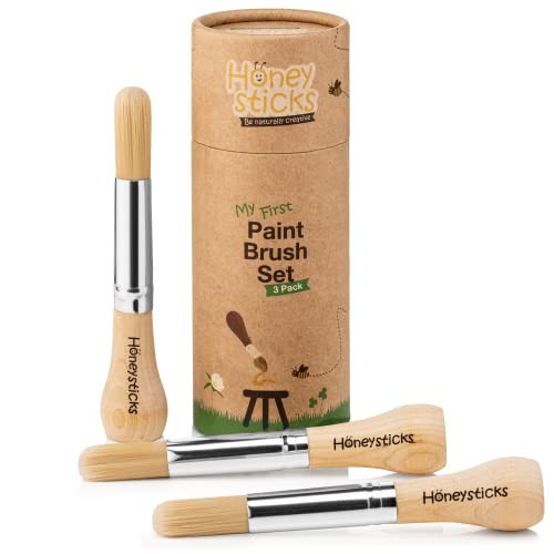 Honeysticks My First Paint Brush Set - 3 Pack: Ideal for Babies and Toddlers. Jumbo Brushes with Chubby Wood Handles for Easy Grip, Vegan. Includes Handy Storage Container | Amazon (US)