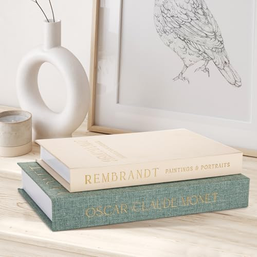 Bodoniy Decorative Books Set of 2, Beautiful Linen Book Boxes Decor Coffee Table Bookshelf or Mantle, Aesthetic Fake Books for Modern Home Decoration, Keepsake Photo Storage Box | Amazon (US)