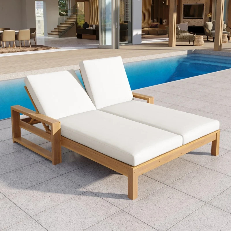 Bellemave Patio Double Chaise Lounge, Wood Double Chaise Lounge with 5-Position Adjustable Backre... | Walmart (US)