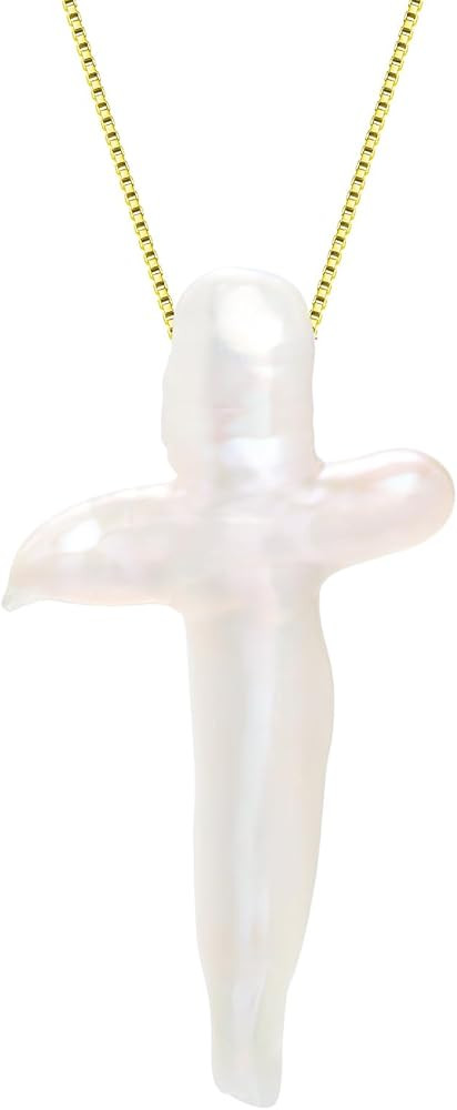 Natural Chunky White Baroque Freshwater Pearls Cross Necklace, with Detachable Shiny Thin Boxes C... | Amazon (US)