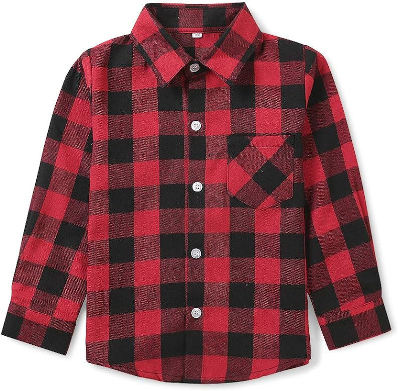 Boys' Girls' Long Sleeve Button Down Plaid Flannel Shirt | Amazon (US)