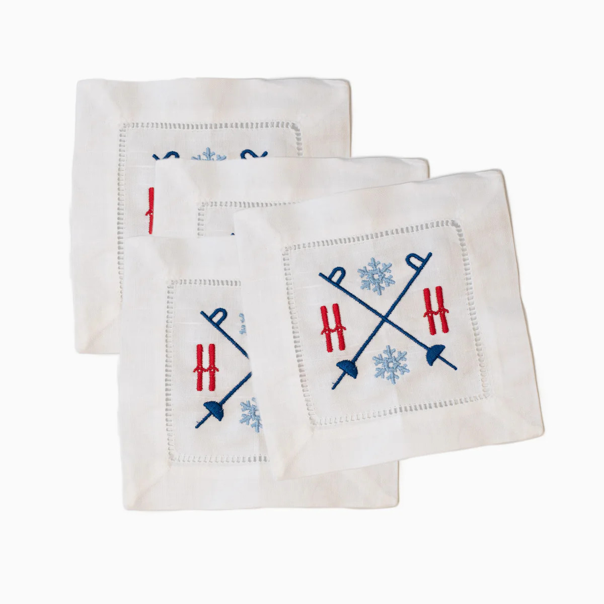 Fair Isle Skis Embroidered Cocktail Napkins | Honey + Hank