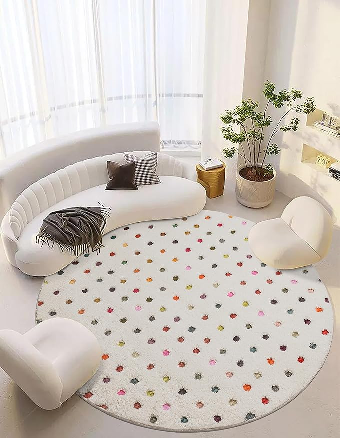 Round Rug, Ivory Carved Polka Dot Shag Rug, High-Low Cute Shaggy Carpet for Children Living Room,... | Amazon (US)