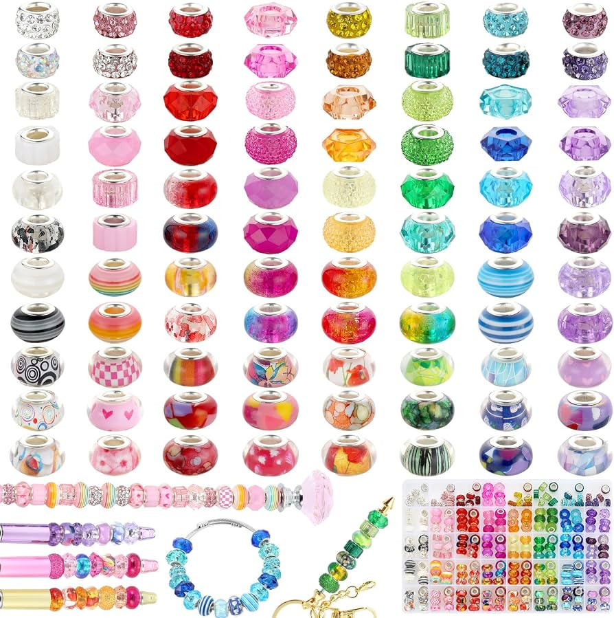 240 Pcs Large Hole Beads, Funtopia 40 Grids Rainbow European Beads for Crafts, Colorful Spacer Be... | Amazon (US)