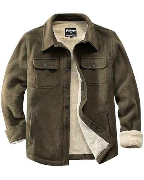 Locachy Men's Warm Fleece Sherpa Lined Corduroy Shirt Soft Long Sleeve Button Down Shirt Jacket | Amazon (US)