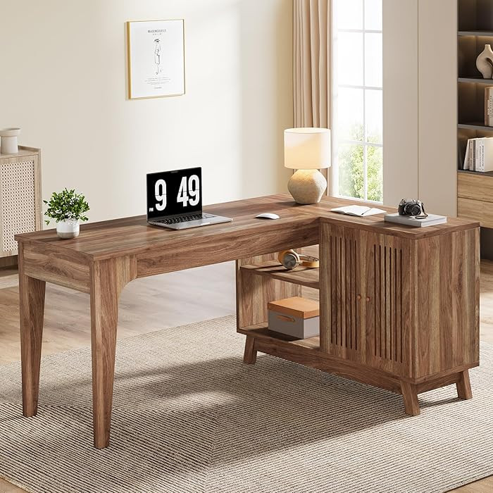 Tribesigns L-Shaped Desk with Storage Cabinet, 57-Inch Wood Corner Workstation, Home Office Compu... | Amazon (US)