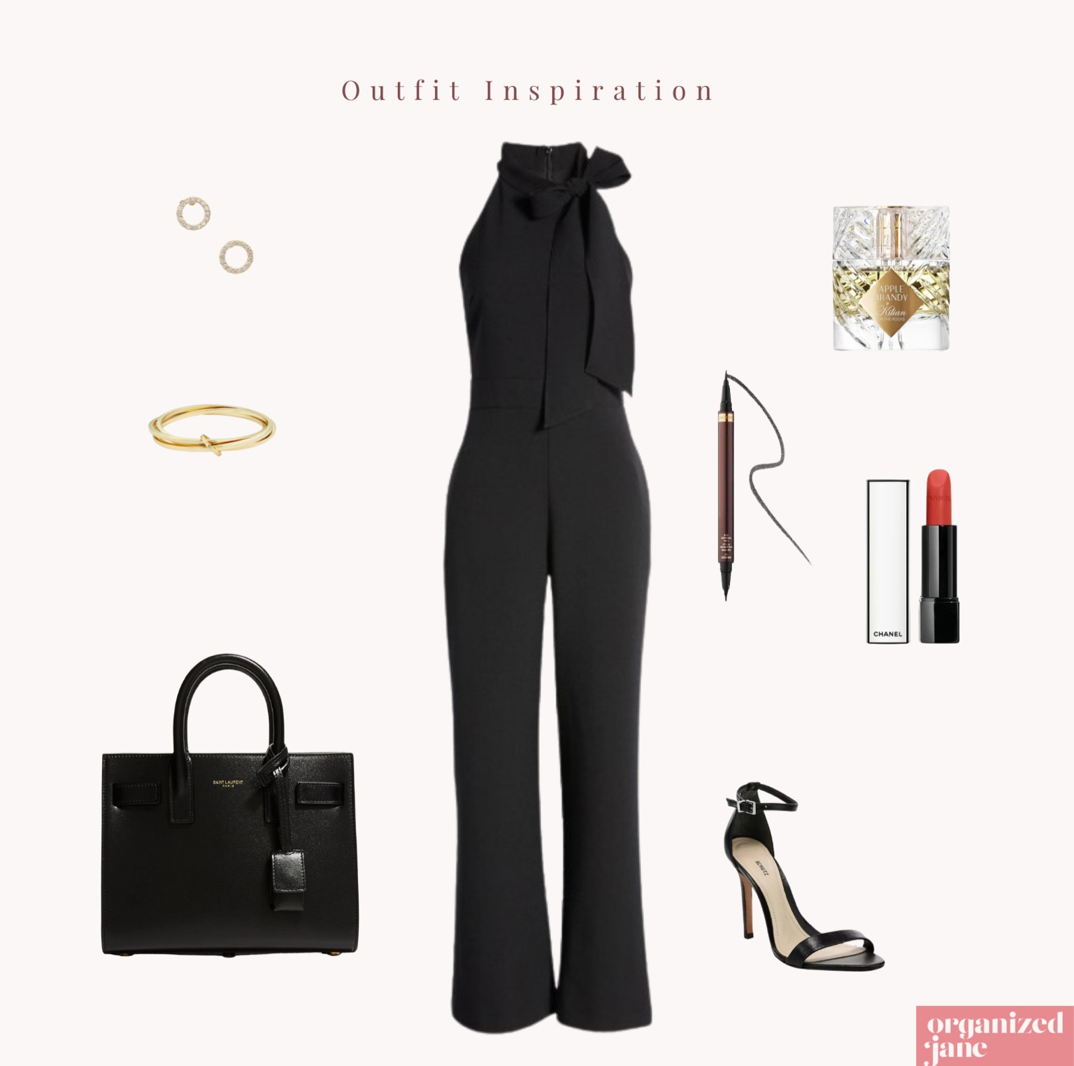 🌟 Elevate your business style with this sleek and chic outfit! From the effortless jumpsuit to the minimalist gold jewelry, every piece is designed for the modern boss babe. Pair it with bold red lips and sharp eyeliner to conquer your day with confidence. Stay organized, stylish, and ready to take on the world! 💪🖤✨ #OrganizedJane #FashionInspo #BossBabe