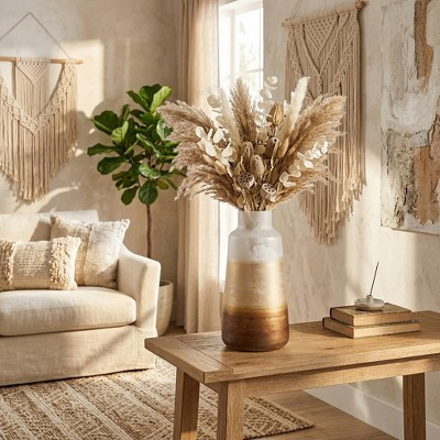 Contemporary Tapered Glass Vase - Decorative Flower Vase for Home, Room Entryway, Bedroom, Office, or House Styling - 17", White & Gold | Target