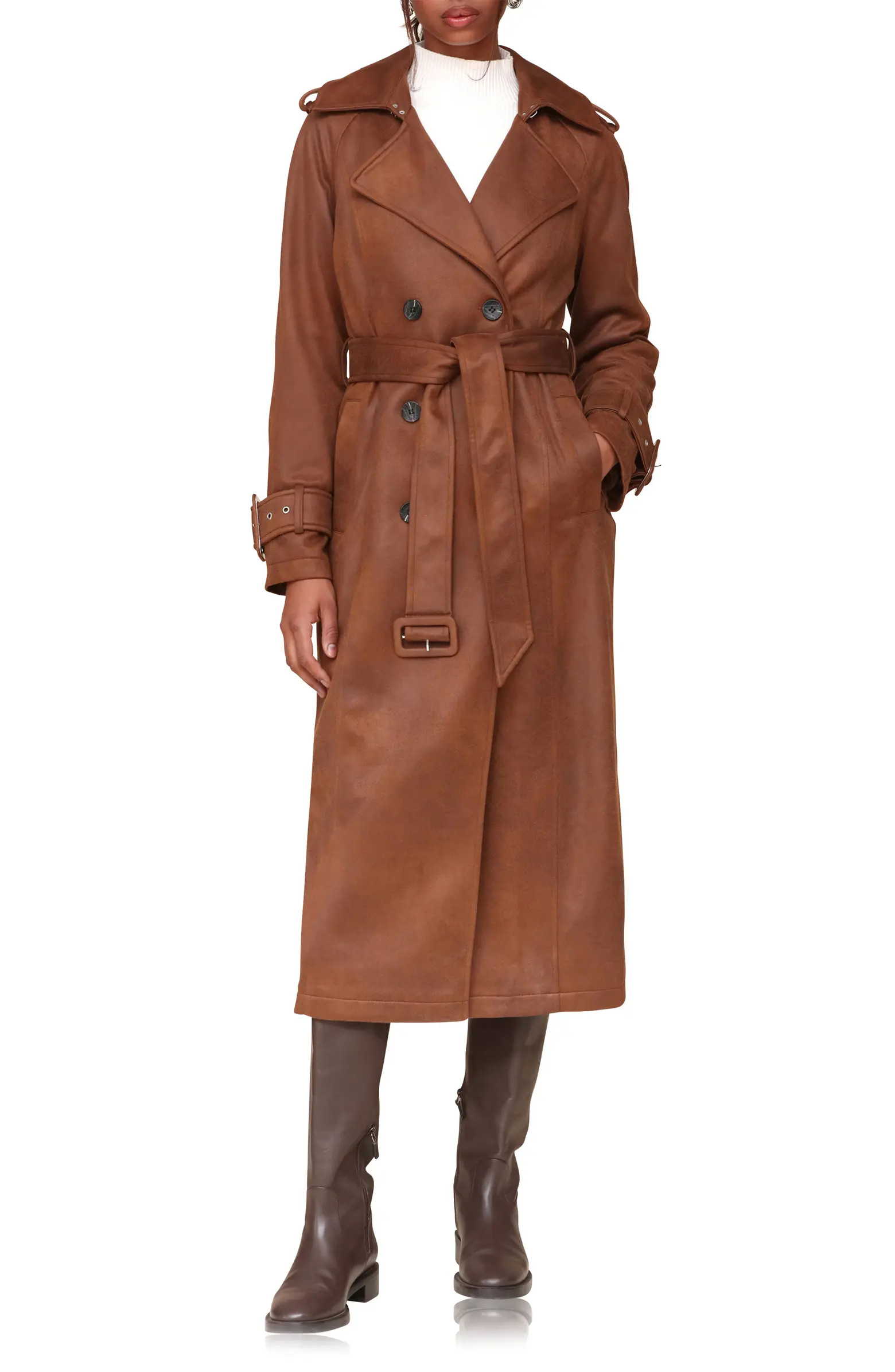 Double Breasted Faux Suede Trench Coat | Nordstrom