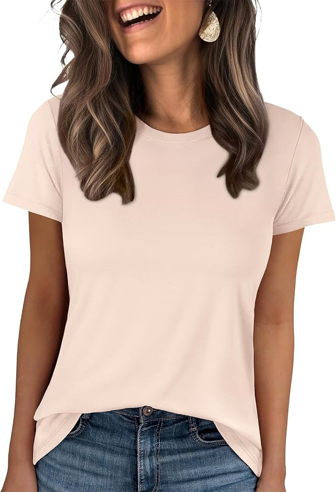 ANRABESS Women Short Sleeve Tops Summer Basic Tee Wrinkle-Free Trendy Cute T Shirts 2026 Spring B... | Amazon (US)