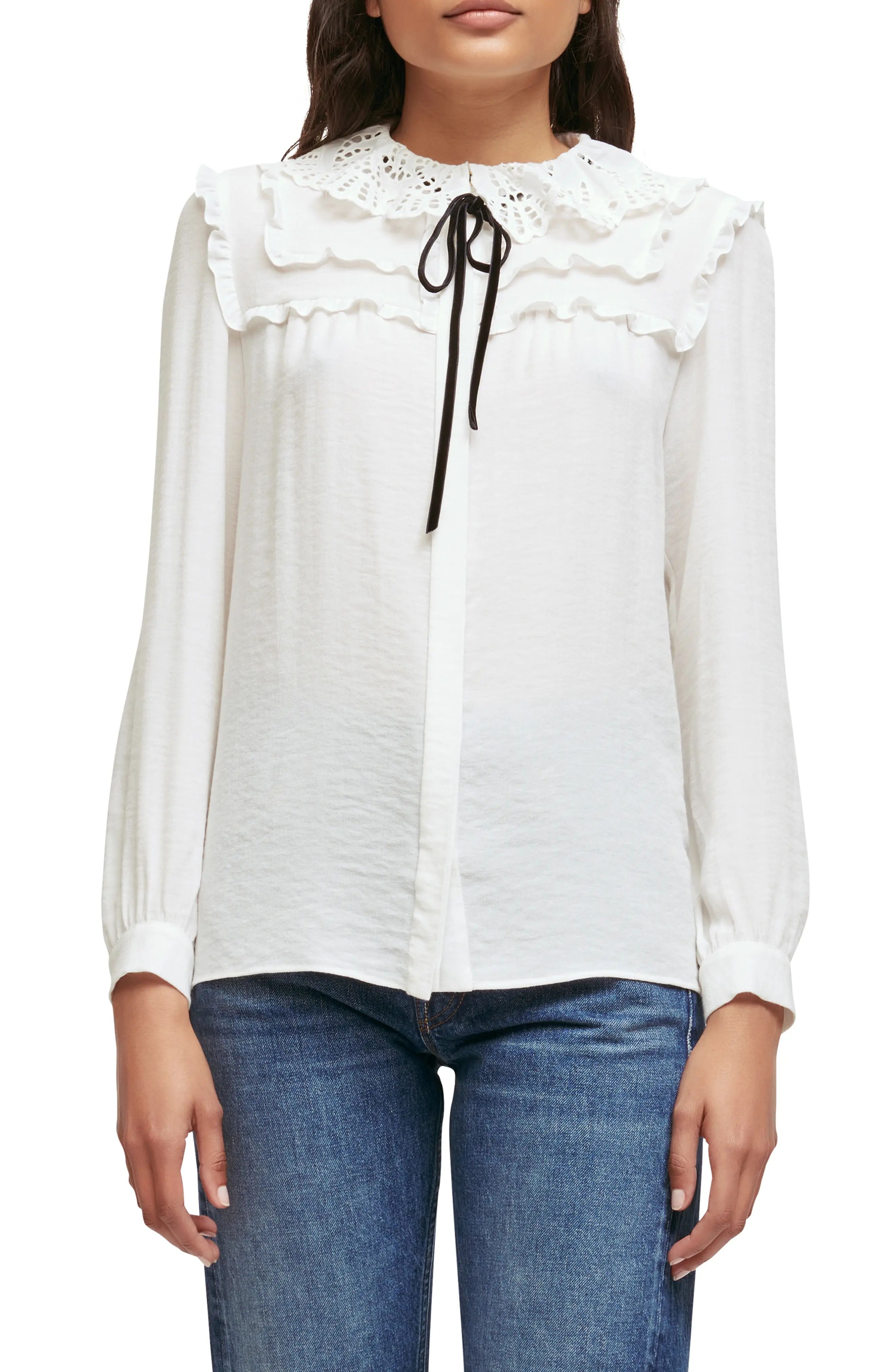 maje 121Come Long Sleeve Blouse in White at Nordstrom | Nordstrom